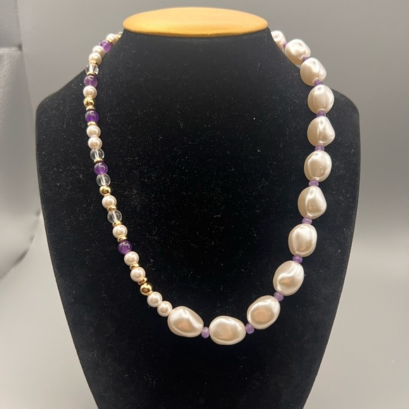 Isaac Mizrahi Jewelry - Faux Pearl and Purple beads Necklace